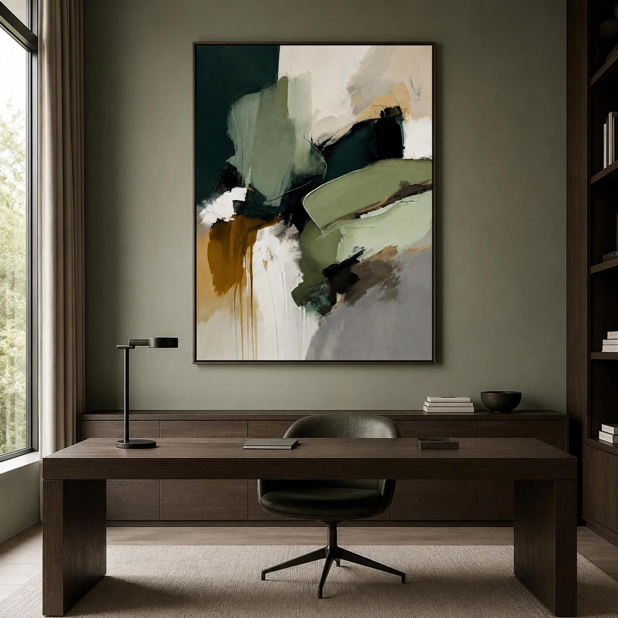 UUDEZO Cuadro decorativo de pared en tonos verdes neutros, lienzo con textura de pintura al óleo abstracta moderna (90x110 cm (35x43 pulgadas)