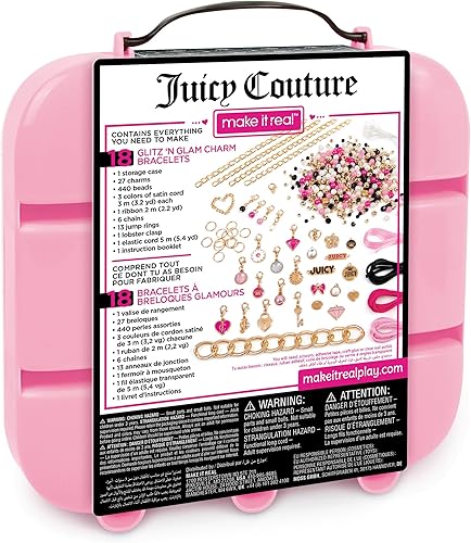 Miniatura 2 de Make It Real Juicy Couture Pulseras Glitz 'N Glam Charm Kit de bricolaje de 494 piezas, diseño y crea 18 pulseras de cordón y cinta, joyería de