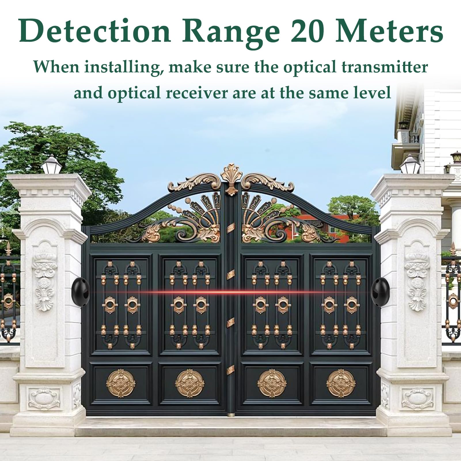 Par de Sensores de Fotocélula, Fotocélula Infrarroja para Puertas Automáticas y Puertas de Garaje, Alcance de 20 Metros, 12/24V AC/DC Compatibles con Sistemas de Seguridad Domésticos