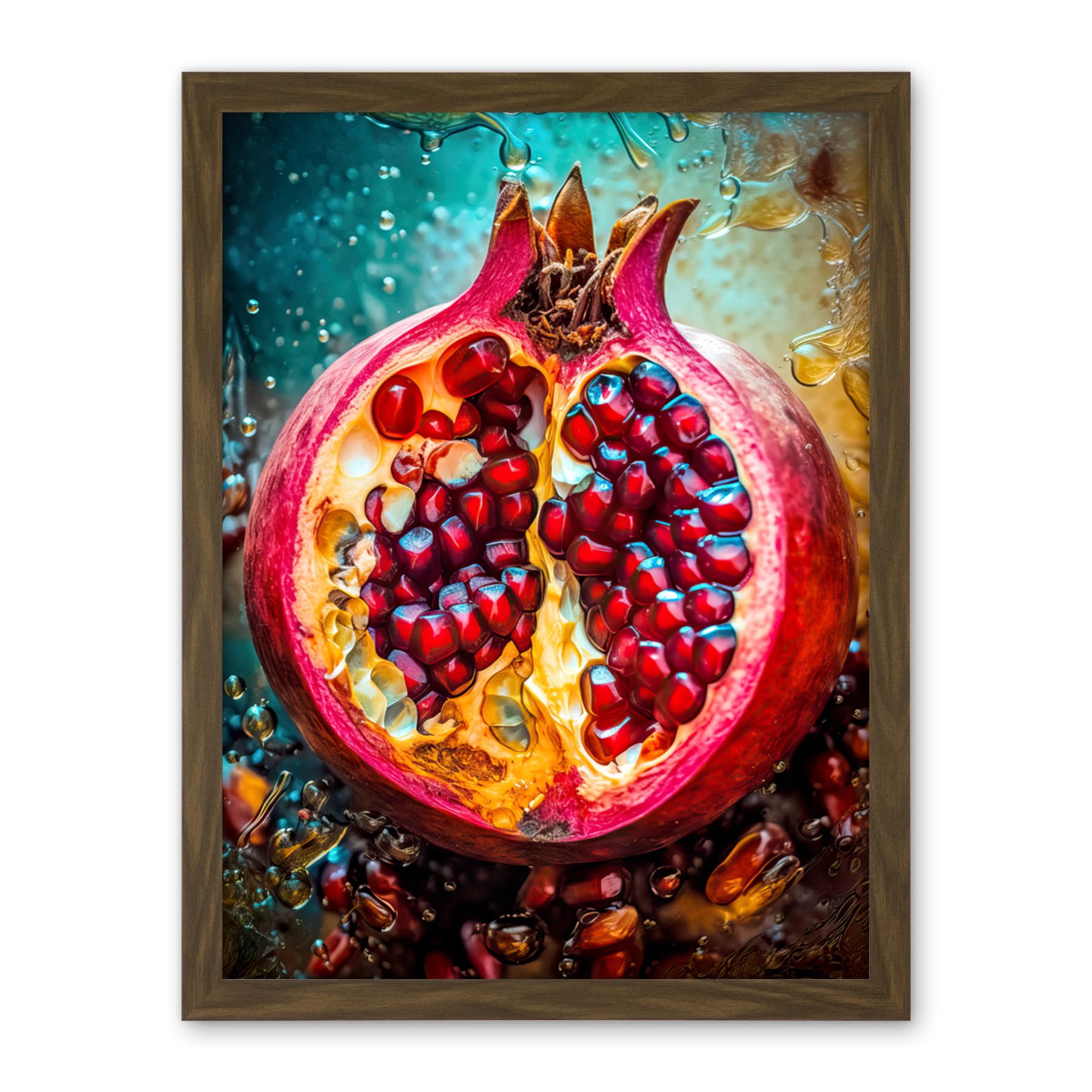 Artery8 Sliced Pomegranate Fruit Photorealistic Painting Artwork Framed Wall Art Print 18X24 Inch