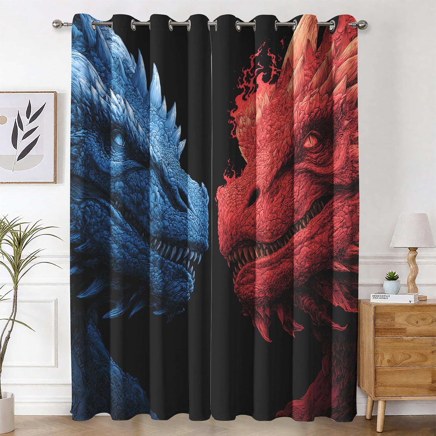 Dragon Curtains 72 Inches Long, Ice Fire Dragon Blackout Curtains for Living Room 2 Panels Set, Fantasy Animal Window Treatments Drapes Divider Curtain Q&-14
