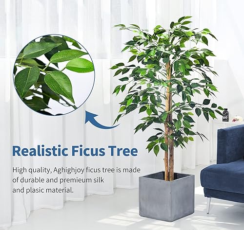 Miniatura 2 de Aphighjoy Plantas artificiales de ficus, árboles de eucalipto con hojas de seda, musgo falso y maceta resistente, plantas falsas para decoración de