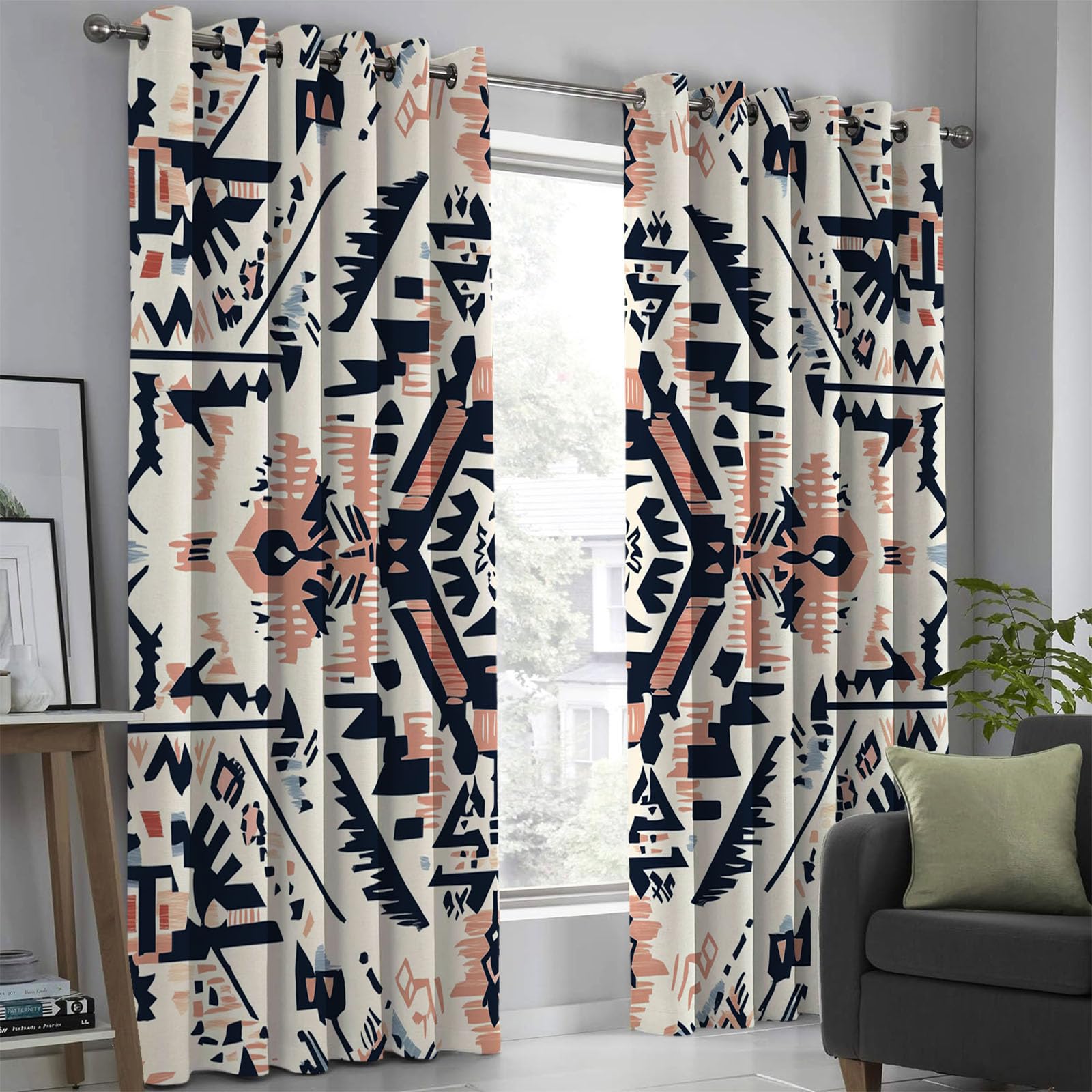Opacas Cortinas Salon Modernas 2 Piezas 140 x 260 cm, Estilo Retro Étnico Cortinas Térmicas Aislantes Frío Calor y para Dormitorio, Salón y Cocina con Ojales