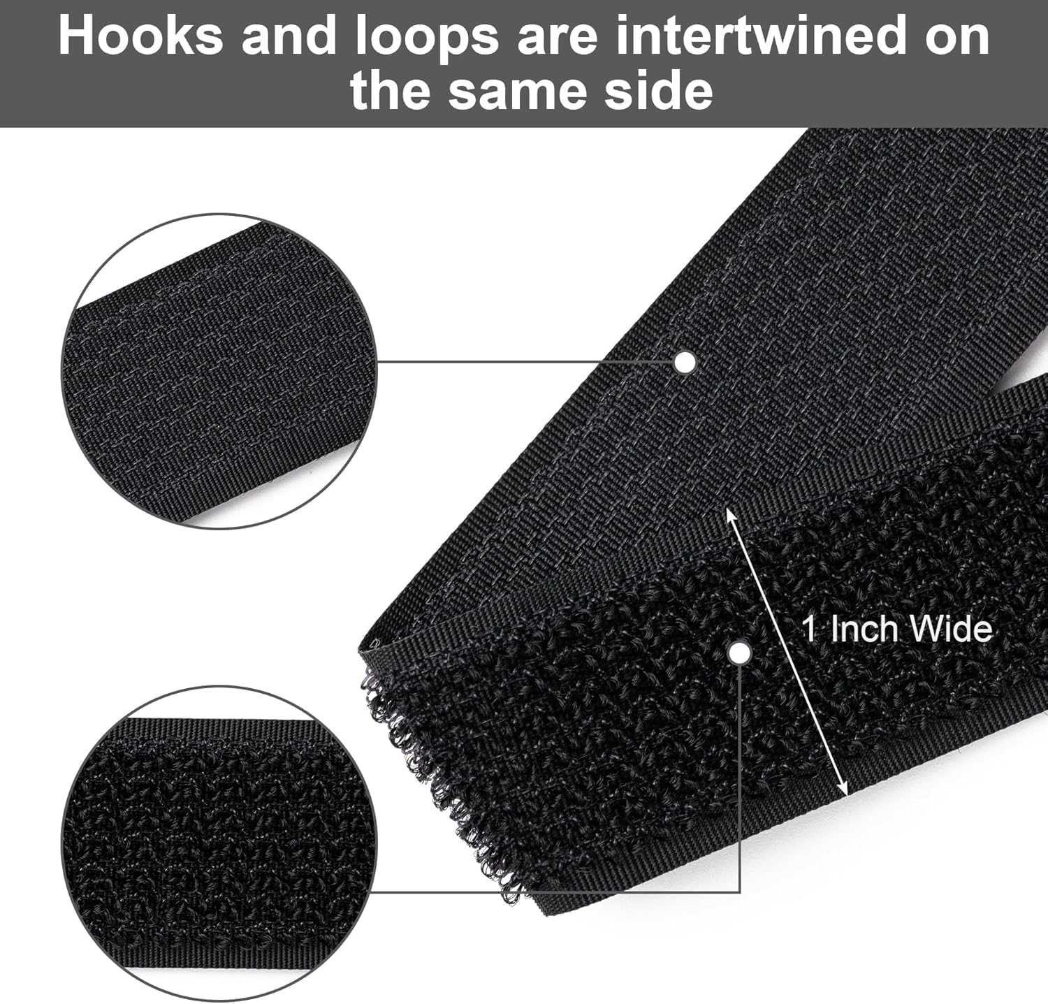 1" x32Ft Hook and Loop Straps with 50 Plastic Buckles, Adjustable Fastening Cable Straps, Free Cut Length, Reusable Nylon Cable Ties for Organizer or Storage, Black