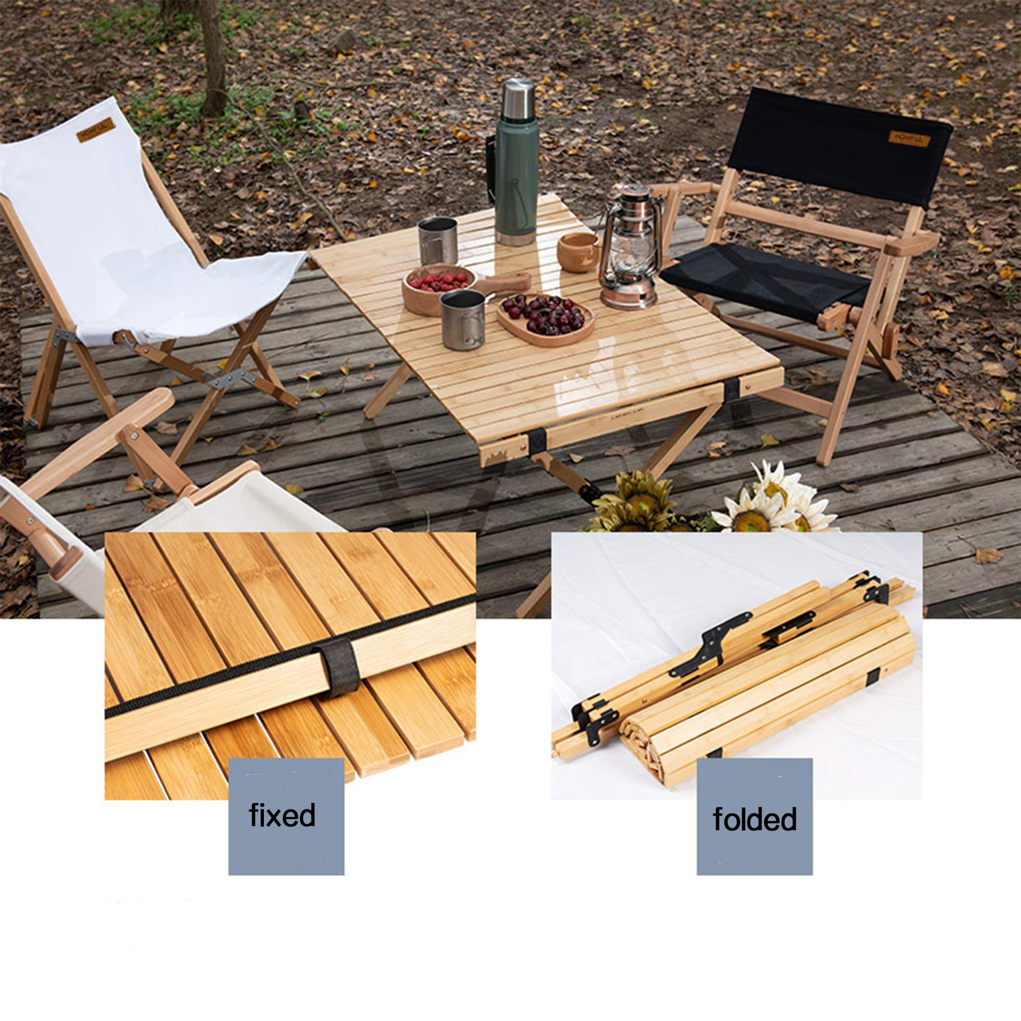 Tavoli da Campeggio Portatili in Legno Massello Tavolo Avvolgibile con Borsa da Trasporto Facile per Esterno, Campeggio, Spiaggia, Cortile, Barbecue, Feste, Patio, Picnic,S(90 * 60 * 45CM)