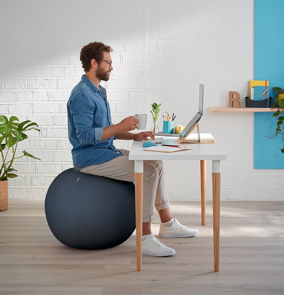 Leitz Ergo Active Sitting Ball With Stopper Function, Ergonomically Designed Desk Chair Alternative, 55cm Diameter, Includes Fabric Ball Cover, Hand