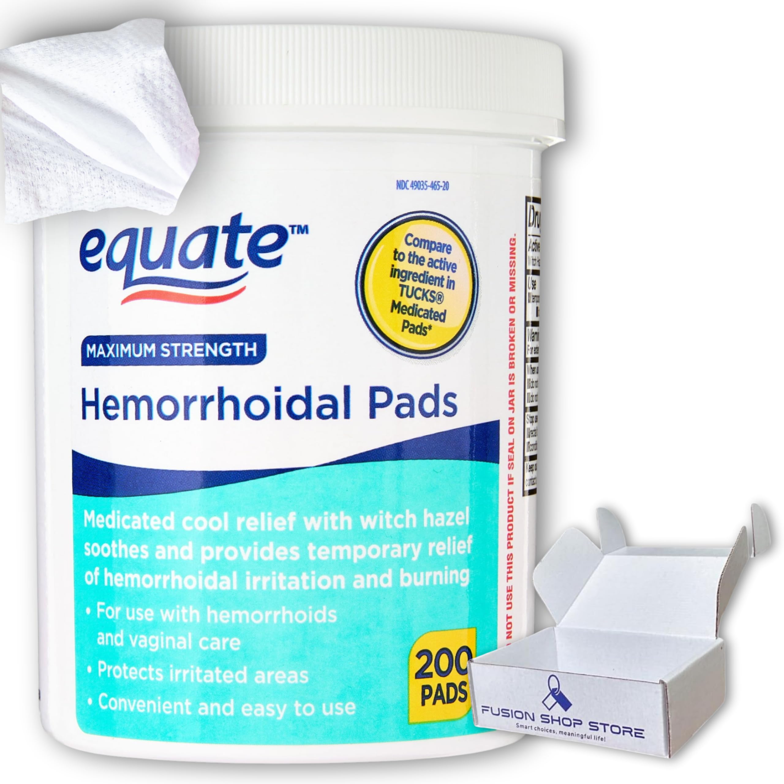 Equate Hemorrhoid Wipes, Maximum Strength Cool Relief, 200 Count (Pack of 1), Boxed by Fusion Shop Store