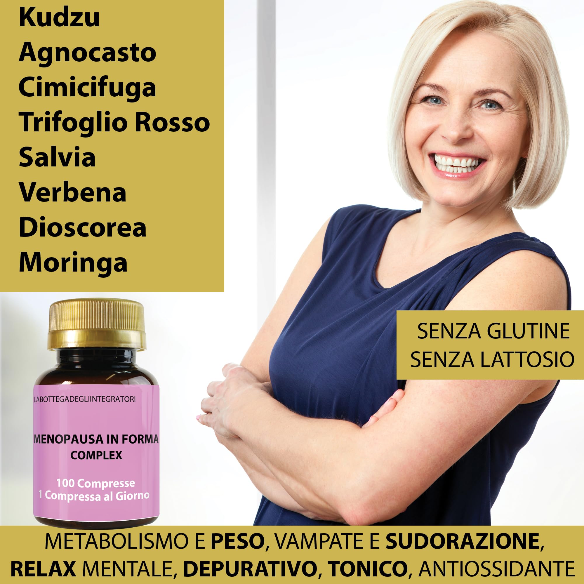 Kudzu e Trifoglio Rosso Ricchi in Isoflavoni, con Cimicifuga, Agnocasto, Moringa, Salvia, Dioscorea, Verbena | Menopausa In Forma Complex 400 Compresse | Controllo del Peso e Rilassamento | Vampate