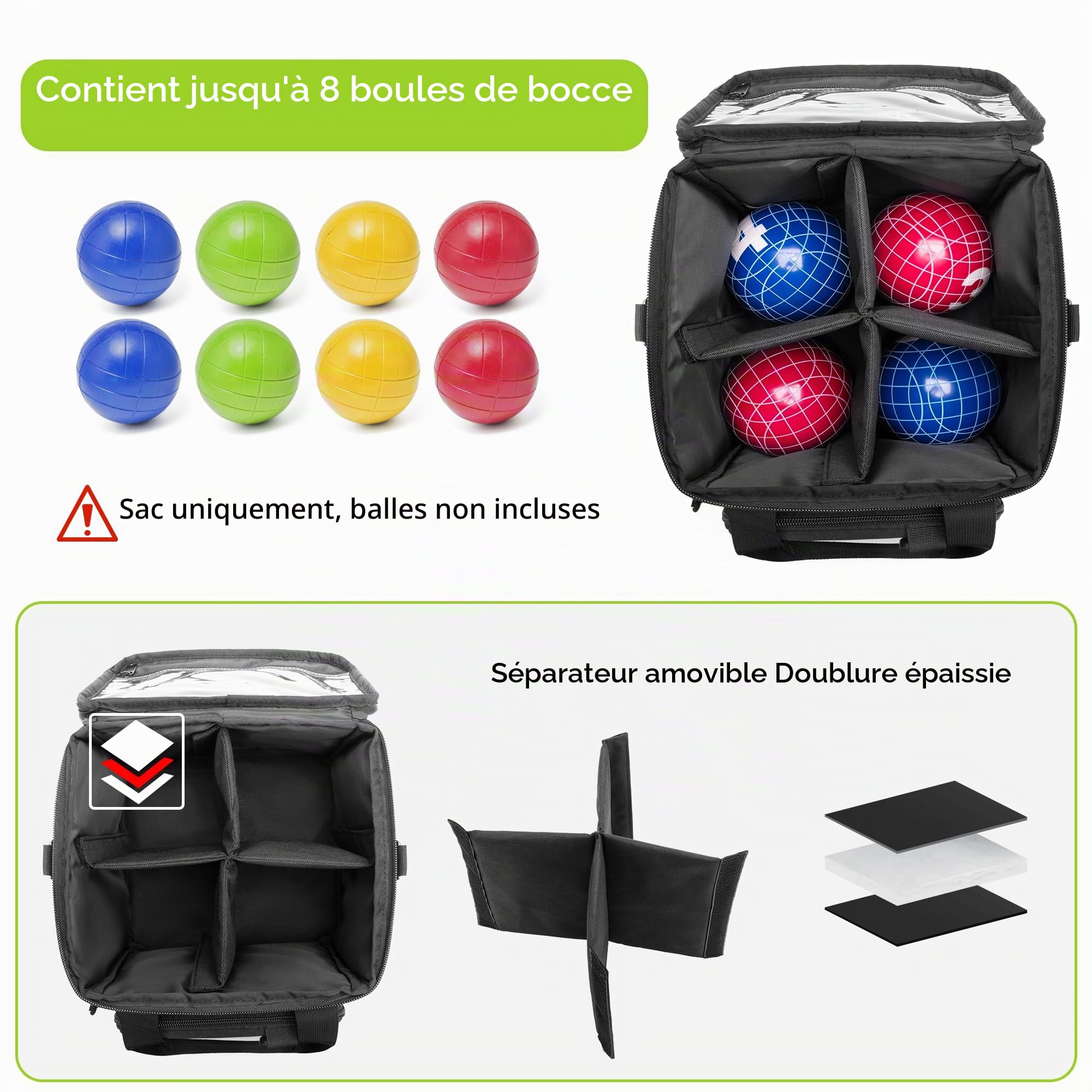 DSLEAF Sac de Pétanque, Étui de Pétanque Portable pour 8 Bols