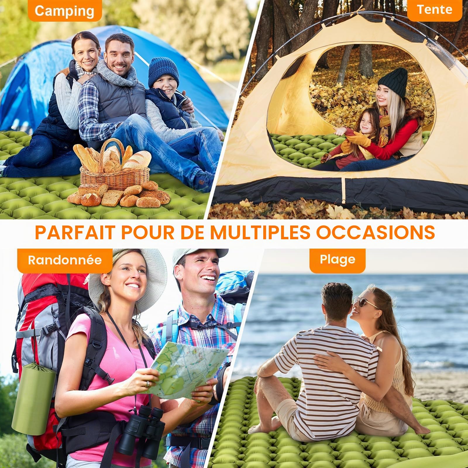 Matelas de Couchage Double Ultra léger de 10,2 cm Extra épais Auto-gonflant pour 2 Personnes avec Oreiller, Pompe à Pied intégrée, Tapis de Camping Portable pour randonnée, Voyage, Tente, Camping