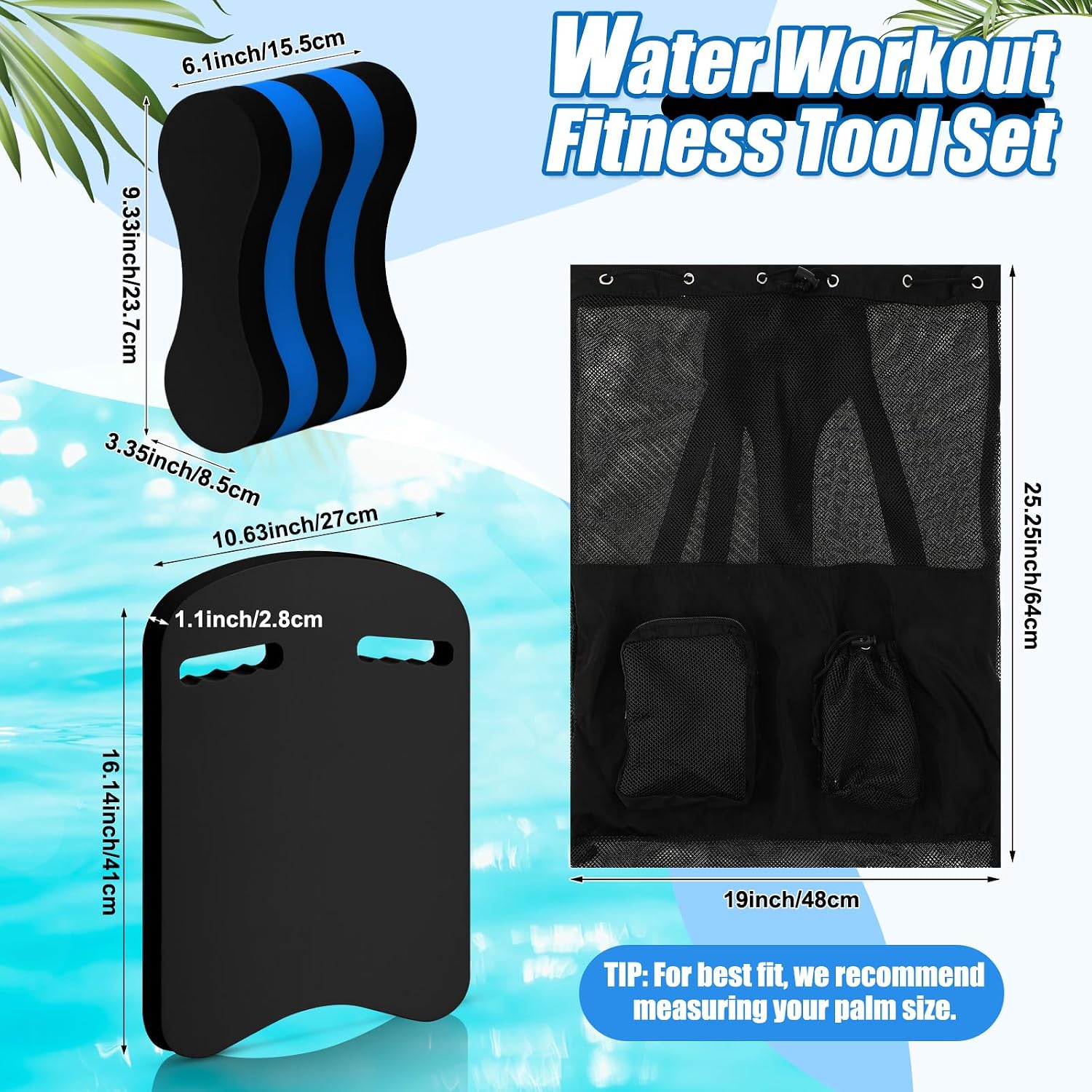 3 Pcs Swimming Kickboard Pull Buoy Set with Big Mesh Backpack Training Aid Float Pull Buoy Leg Float Swimming Training Equipment Accessories for Adults Beginners Exercise Fitness
