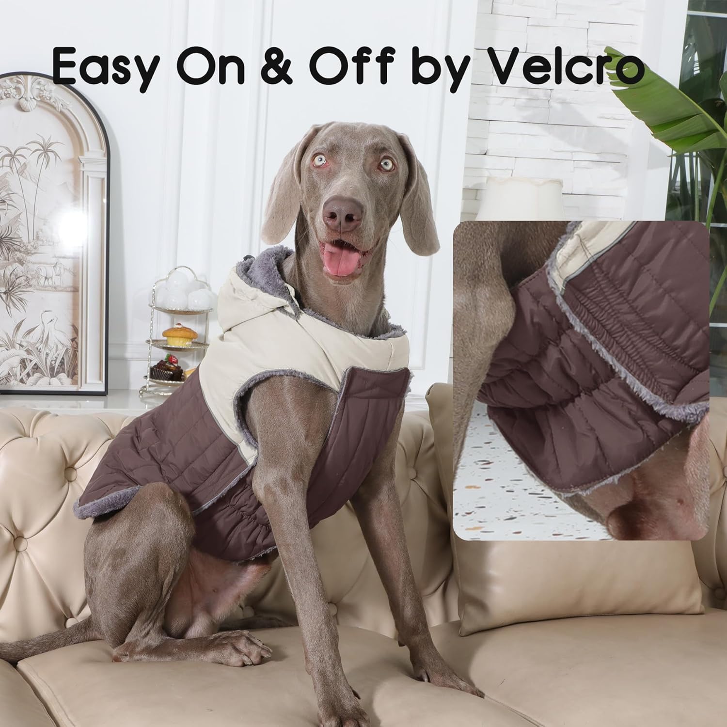 JoyDaog Detachable Hooded Dog Coat with Harness for Medium Dogs,Super Warm Fleece Puppy Jacket for Cold Winter Doggie Coats,Brown L