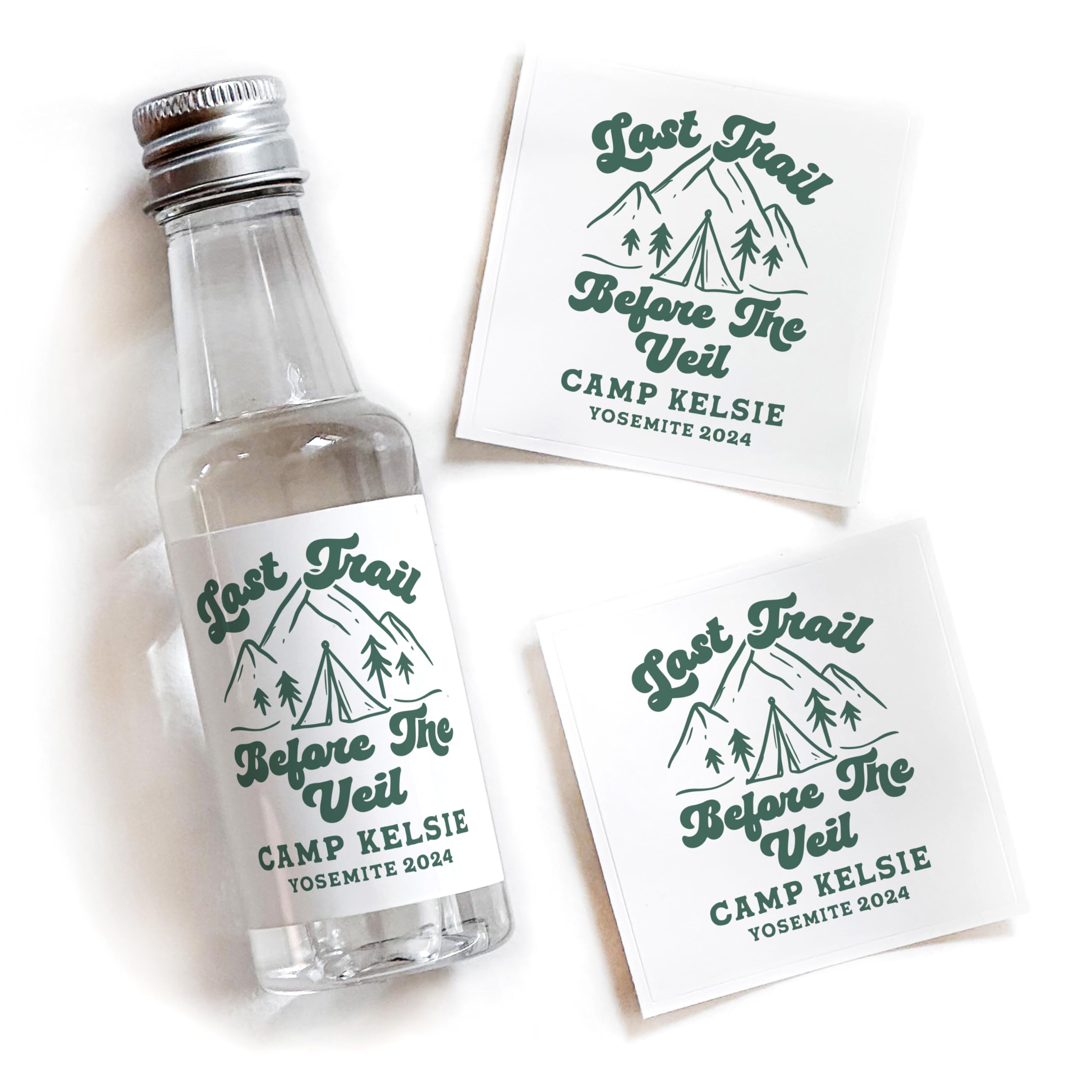 Last Trail Before the Veil - 50 mL Camp Bachelorette Liquor Labels - Cabin Bachelorette Party Favors - Camp Bach Gift Bag Idea - Forest Bachelorette