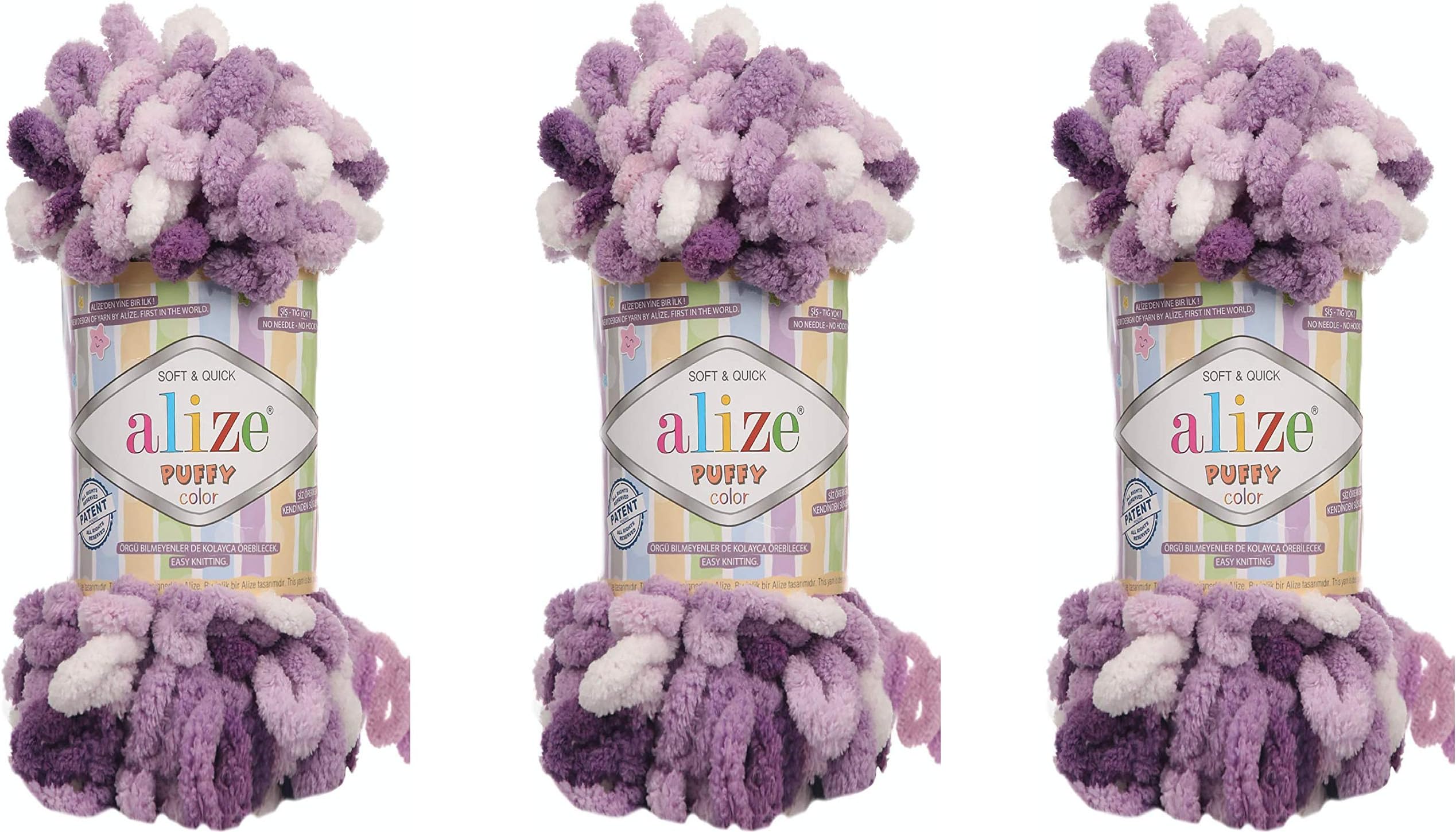 Alize Puffy Color Baby Blanket Yarn Lot of 3skn 300gr 30yds 100% Micropolyester Soft Yarn Hand Knitting Yarn Super Chunky Bulky Woven Worested Yarn (5923)