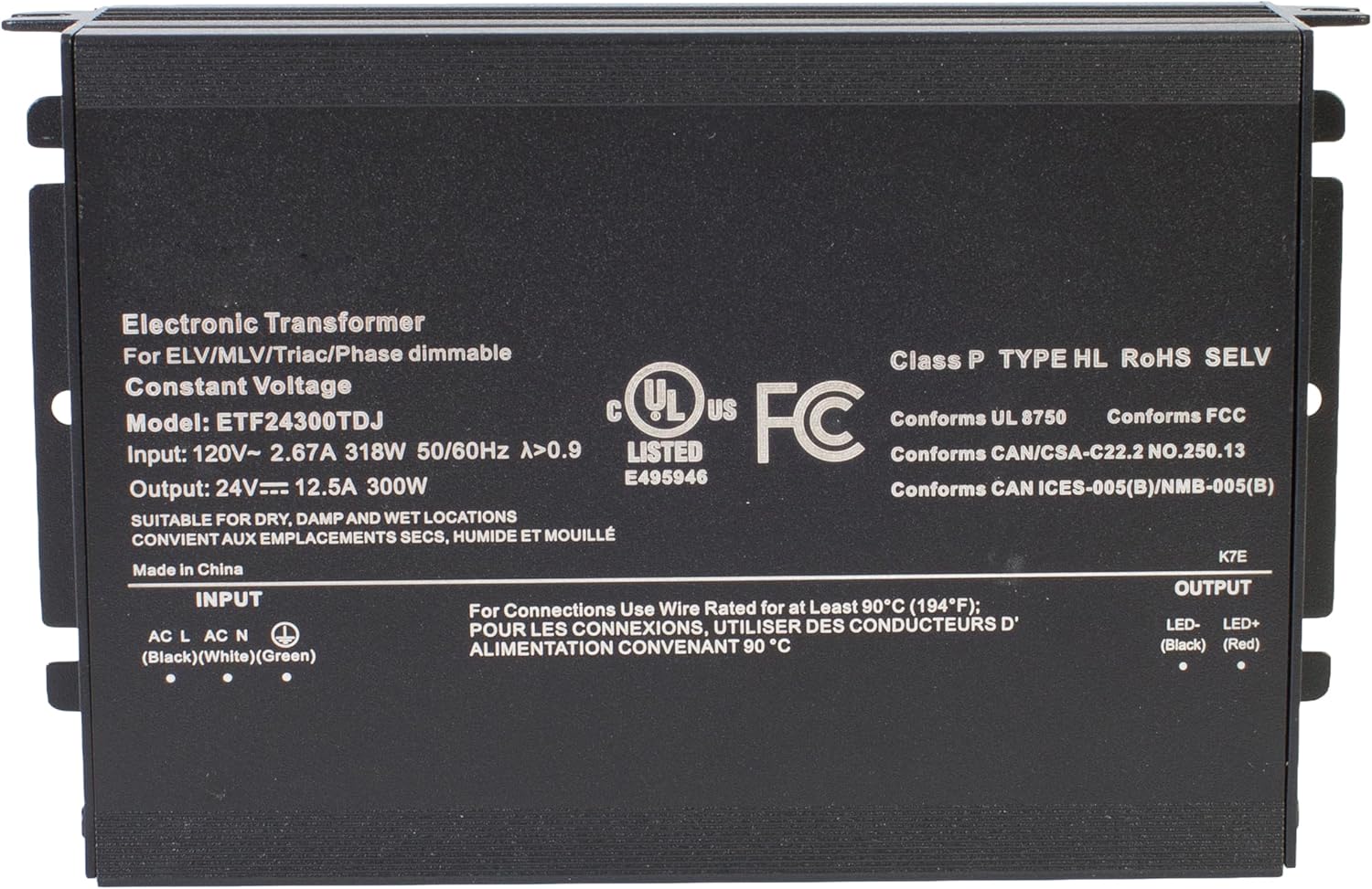 24v Dimmable Driver UL Listed 300w Triac Electronic MLV, ELV 12.5A 110v AC to DC Transformer Constant Voltage Power Supply for LED Strip light Compatible with Lutron & Leviton AC Wall dimmers