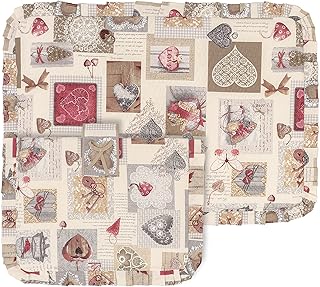 PARAMAISON Copriforno e Coprifornello Cuore, Stile Shabby Chic, Imbottito, Rettangolare, Lavabile, Set 1+1