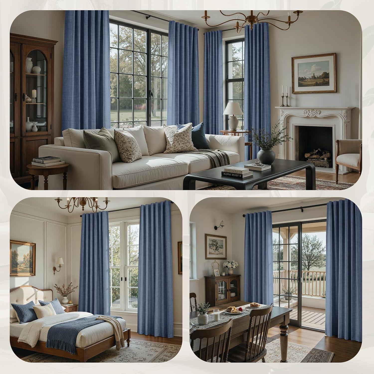 HOMEIDEAS 100% Blackout Faux Linen Curtains,Stone Dusty Blue Modern Farmhouse Luxury Curtains 84 Inches Long 2 Panels, Rod Pocket & Back Tab for Boho Vintage Living Room,Bedroom Decor