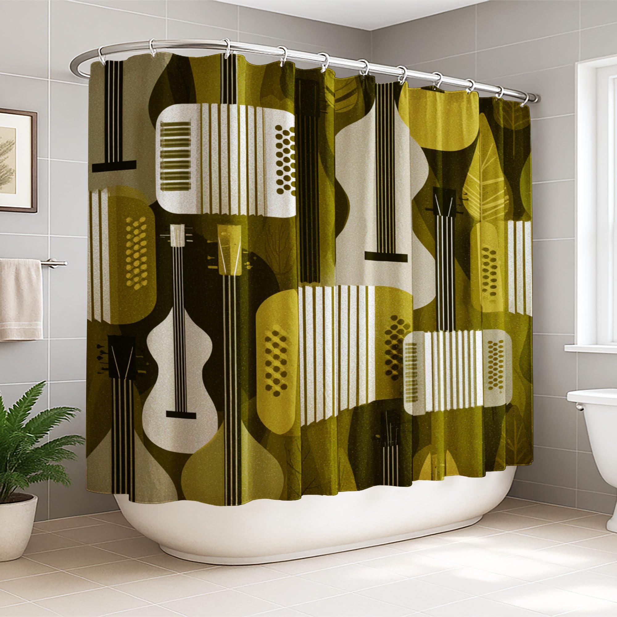 Rideau de douche extra large motif guitare avec crochets pour maison