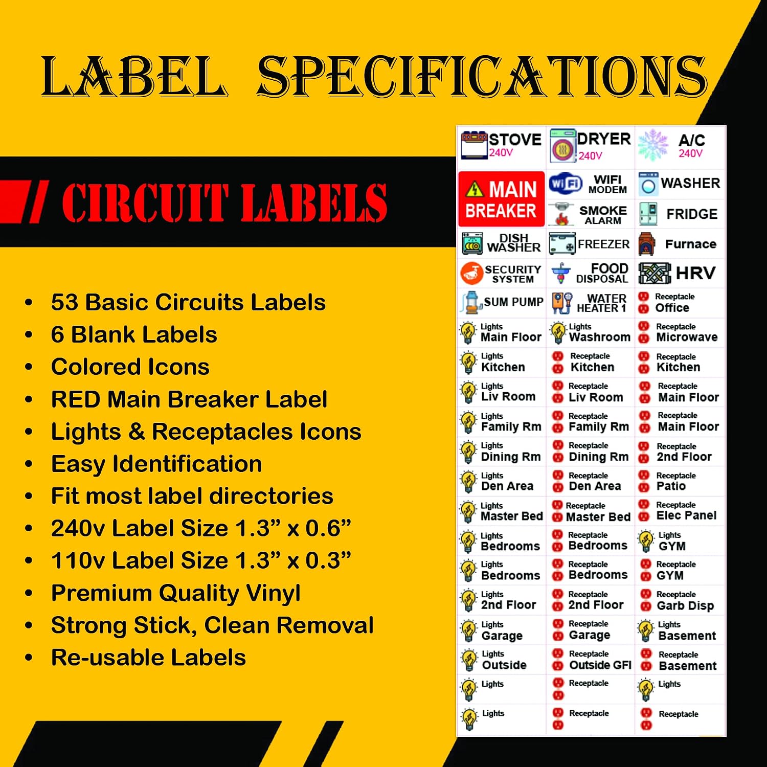 60 Circuits Bidirectional Circuit Breaker Directory Panel Label Kit with Fuse Stickers for Fuse Panel Marker Sticker Sign for Electrical Panel Strong Adhesive Durable Vinyl