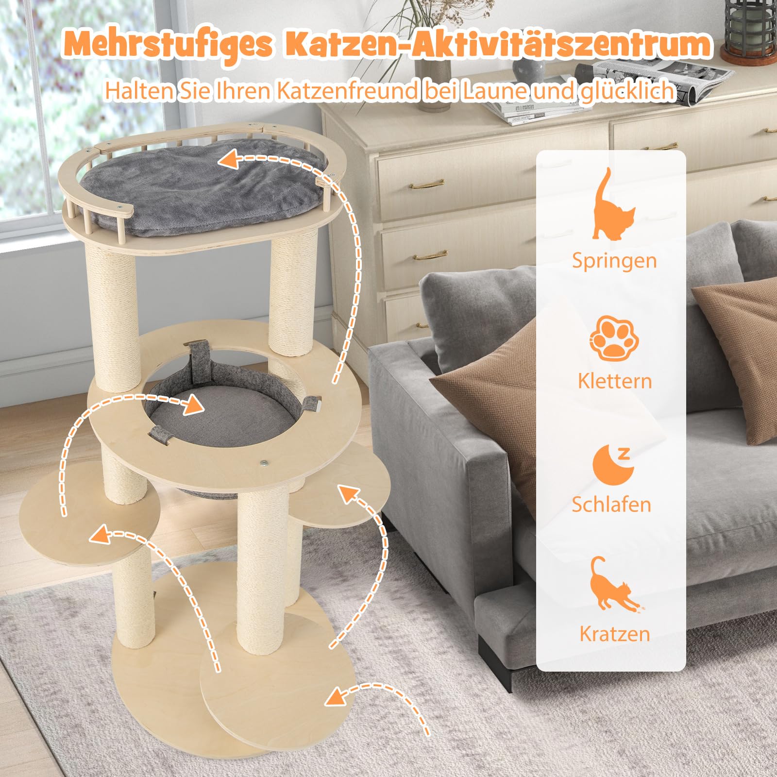 163 cm Hoge Krabpaal Grote Krabpaal Met Een Kattenhuisje - Costway