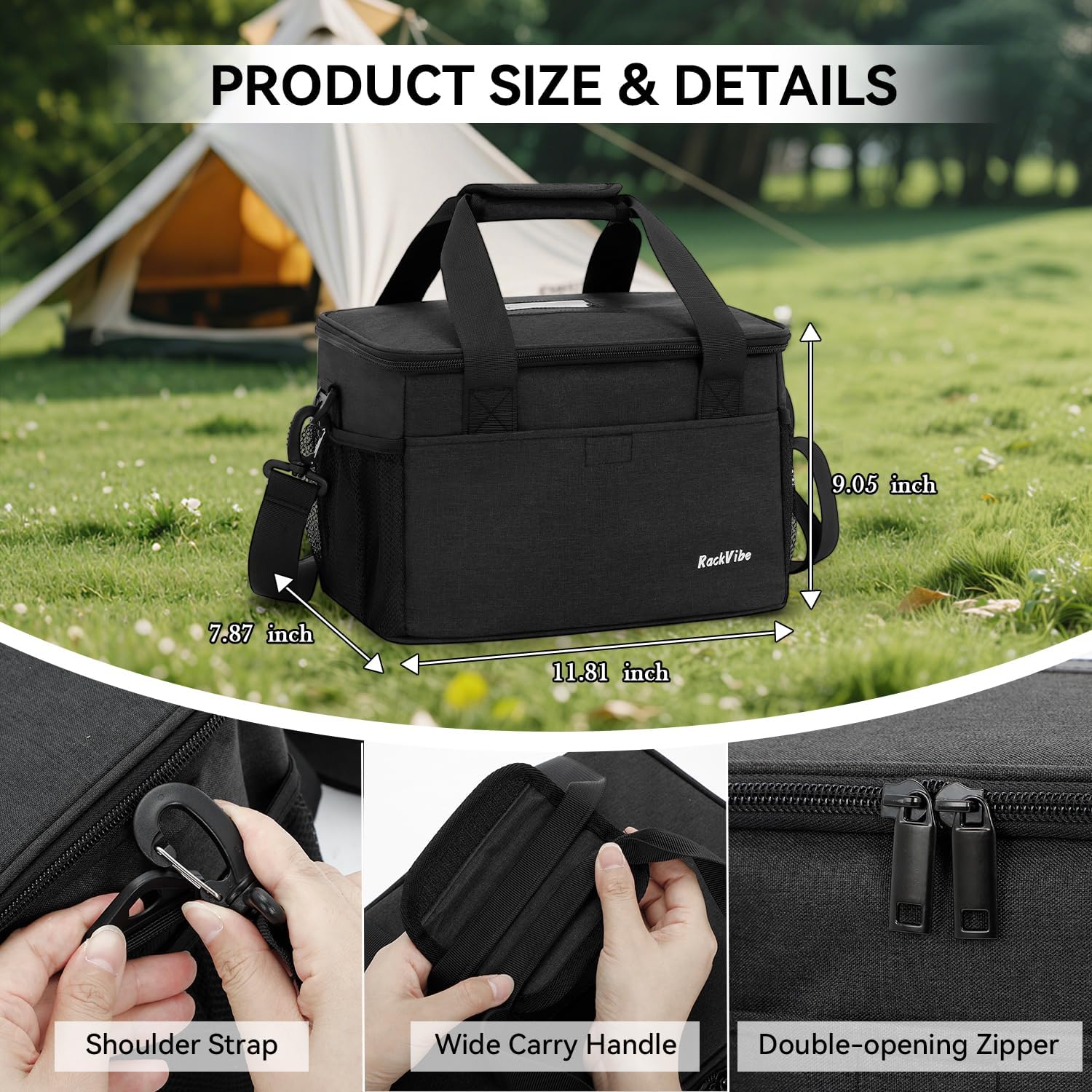 6 Cups Drink Carrier for Delivery, Insulated Drink Carrier, Reusable Cup Holder with Handle, Adjustable Dividers, Shoulder Strap, Portable Cooler Tote Bag for Delivery, Outdoors, Travel, Car (Black) - Image 2