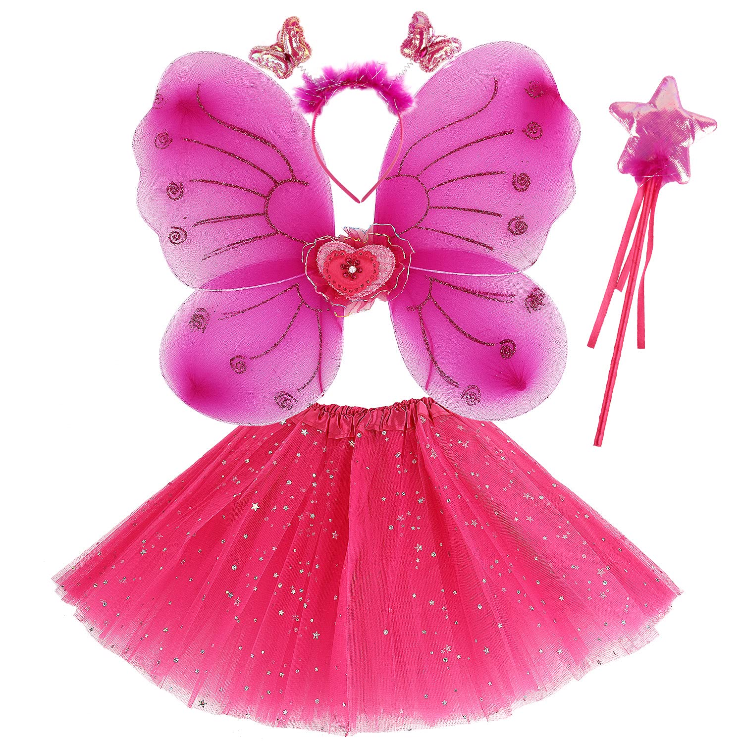 M MUNCASO Ragazze Fata Costume Fancy Dress Up Set di costumi da farfalla Principessa Abito Set di costumi in tulle con ali di farfalla, bacchetta magica e set di cerchietti per bambine 3-8 anni
