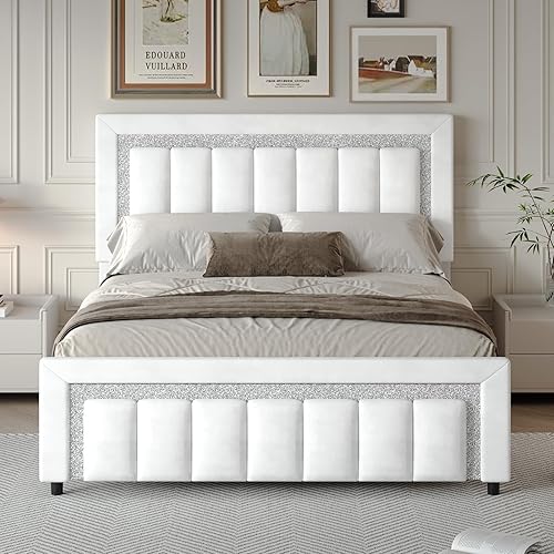 Miniatura 25 de HOMBCK - Bases de cama tamaño individual con cabecero y estribo, base de cama plataforma tapizada con diseño de diamante, bases de cama tamaño