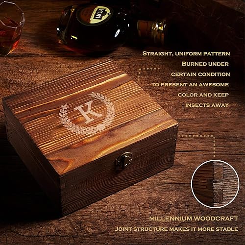 Miniatura 6 de Vasos de whisky personalizados para hombres - Caja de whisky escocés premium grabada, regalo para marido, papá, novio - Regalos de bar