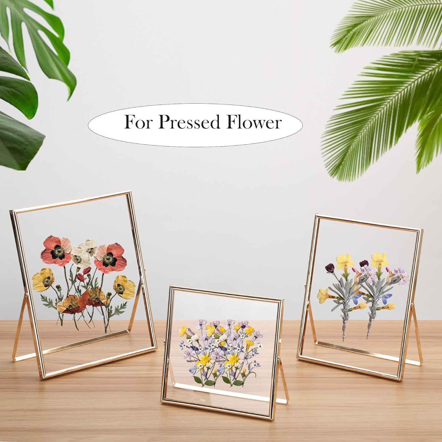 Gold 6x6'' Floating Frame Set of 2,For Photo Sizes(5x5'',4x4'' or 3x3''),Beautiful Metal Beaded Frames Adjustable Tabletop/Shelf Photo Frame,Classy Present Choice for Wedding,Birthday or Christmas Gift