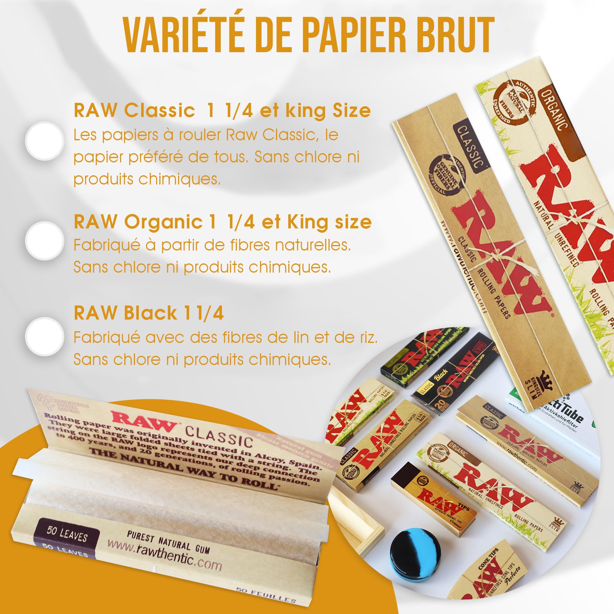 Boîte en bois pour le stockage 16 x 12 x 5 – Kit pour fumeurs + Accessoires pour cigarettes : Papier à rouler Raw + Bulldog + Actitube + Wax + 4 x autocollant