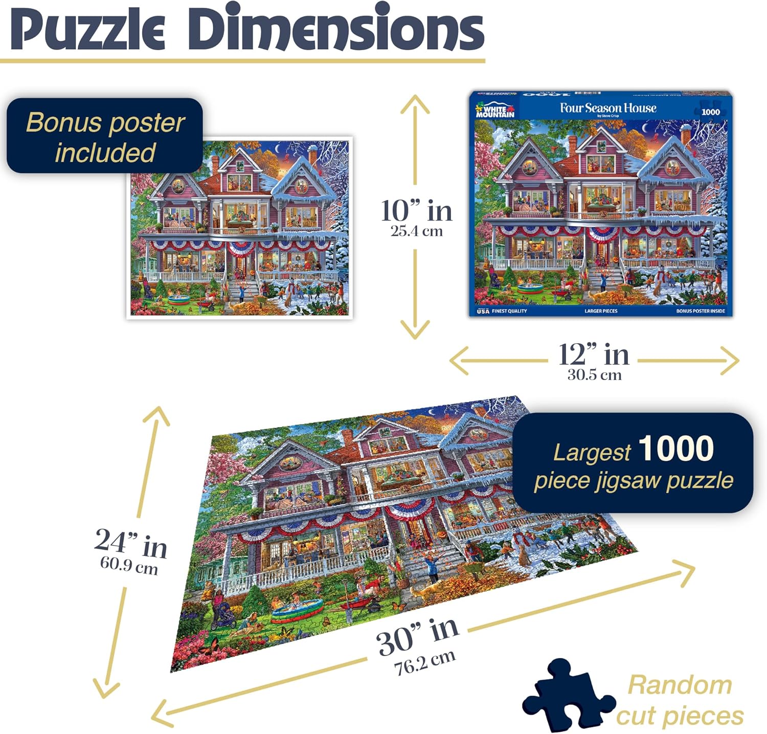 White Mountain 1000 Piece Jigsaw Puzzle Fun House Puzzles with Large Pieces Gift for Adults and Family 24"x30" - Four Season House