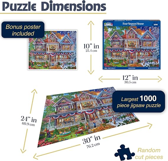 White Mountain 1000 Piece Jigsaw Puzzle Fun House Puzzles with Large Pieces Gift for Adults and Family 24x30 - Four Season House