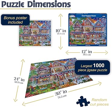 White Mountain 1000 Piece Jigsaw Puzzle Fun House Puzzles with Large Pieces Gift for Adults and Family 24x30 - Four Season House