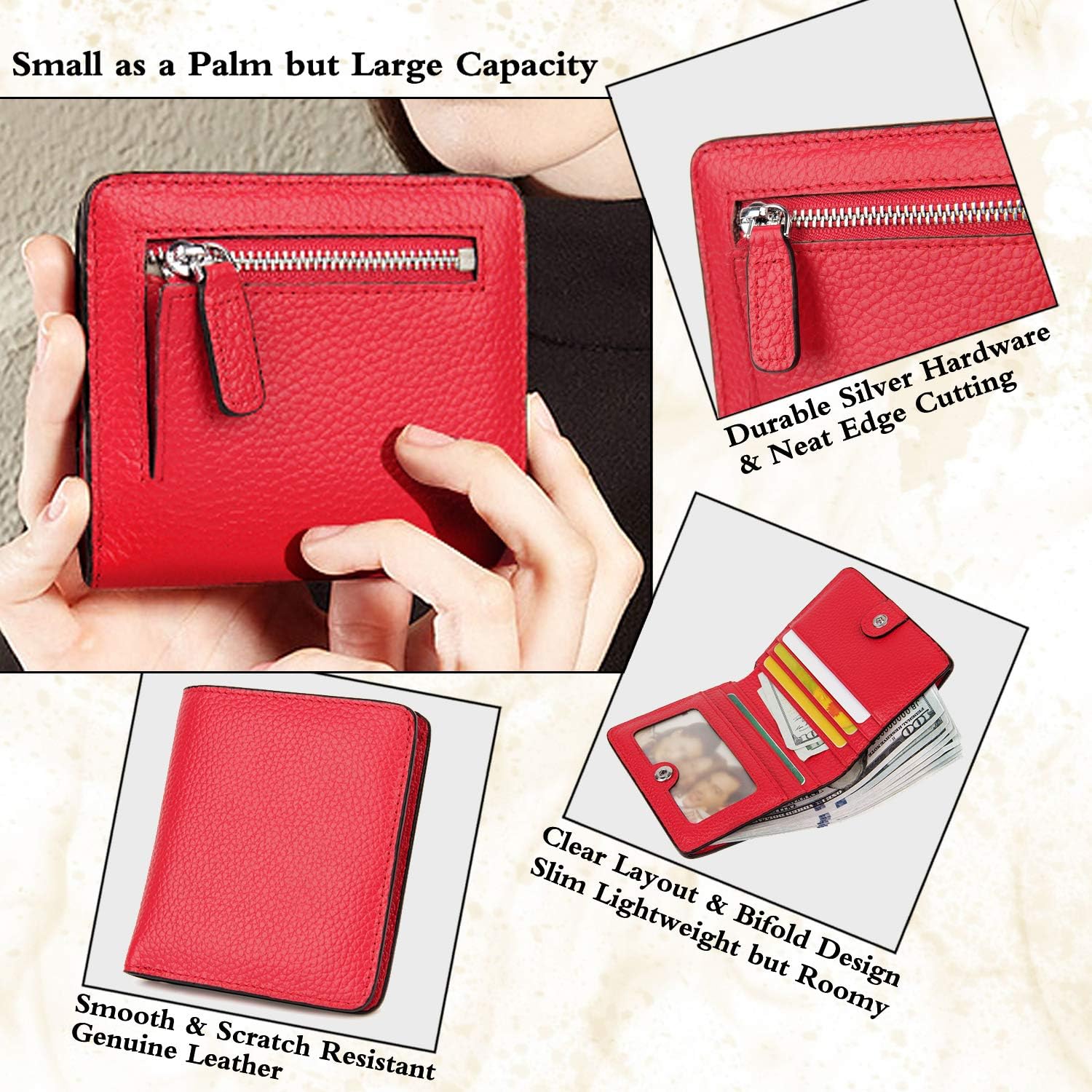AINIMOER Small Leather Wallet for Women, Ladies Credit Card Holder RFID Blocking Women's Mini Bifold Pocket Purse - Image 3