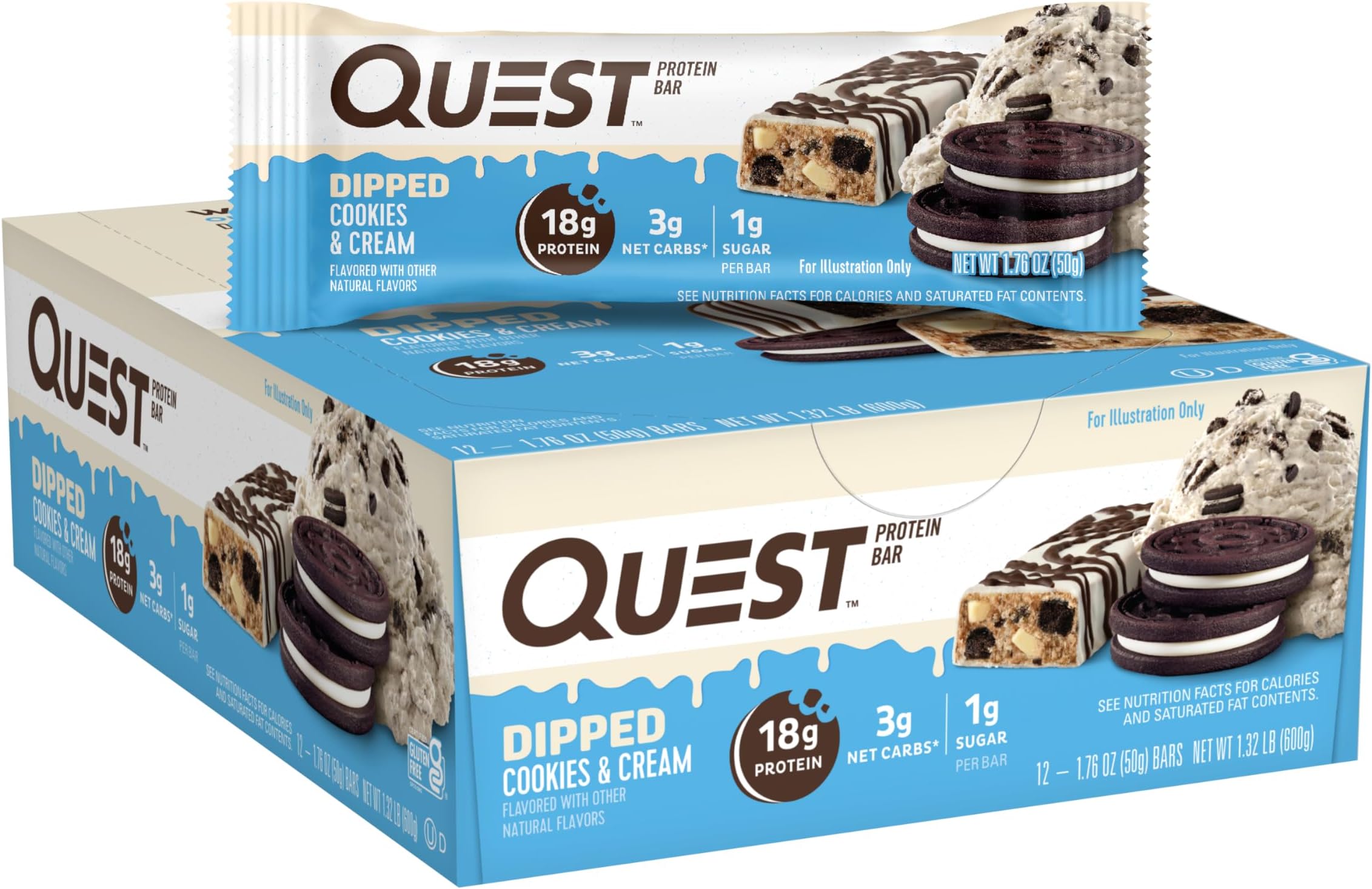 [Quest Nutrition] Protein Bar Deep Cookie & Cream, Pack of 12 (International Direct Delivery)
