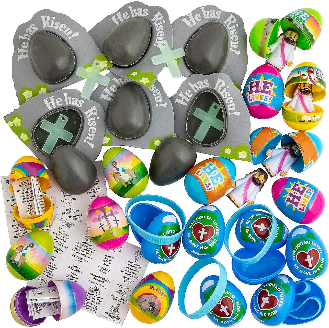 Fun Express, Bulk Prefilled Easter Eggs, Stuffed with Religious Toy Assortment, Easter Egg Hunt Supplies, 240 Pieces