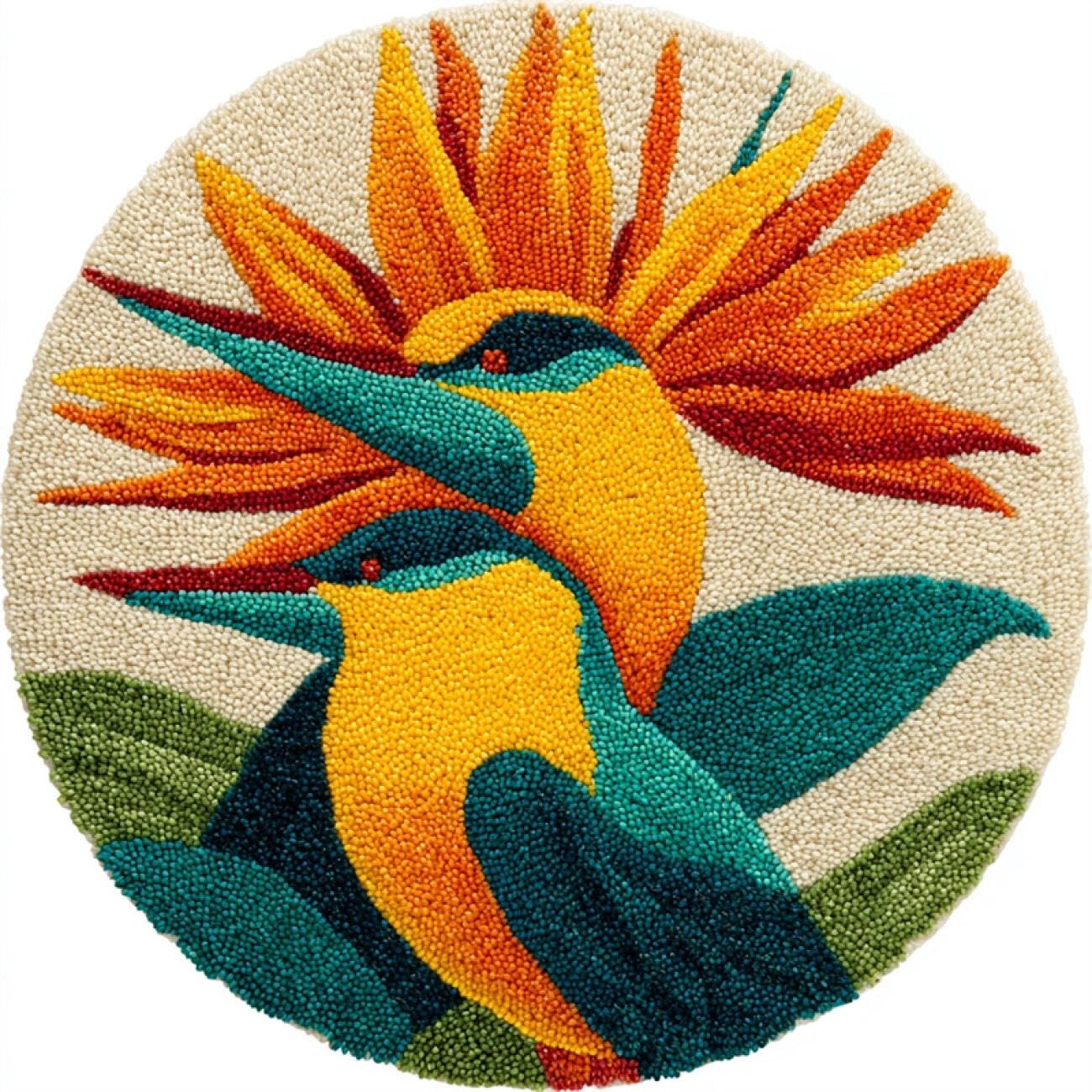 Kitquiver Latch Hook Carpet Kits Flowers and Birds 100x100cm
