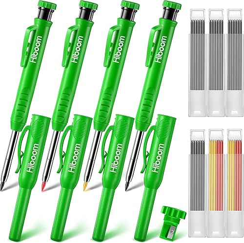 Miniatura 10 de Hiboom Paquete de 4 lápices de carpintero con 36 repuestos (rojo, negro, amarillo), herramienta de marcado de carpintería resistente de 0.116