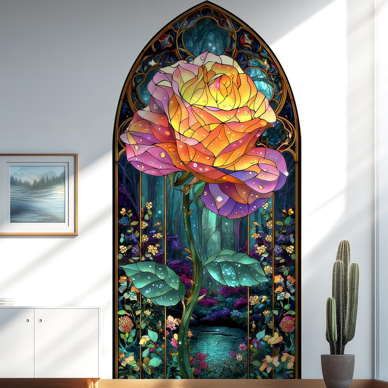 VePret Large Flower Arch Wall Decals Peel and Stick, Floral Rose Fabric Wall Stickers