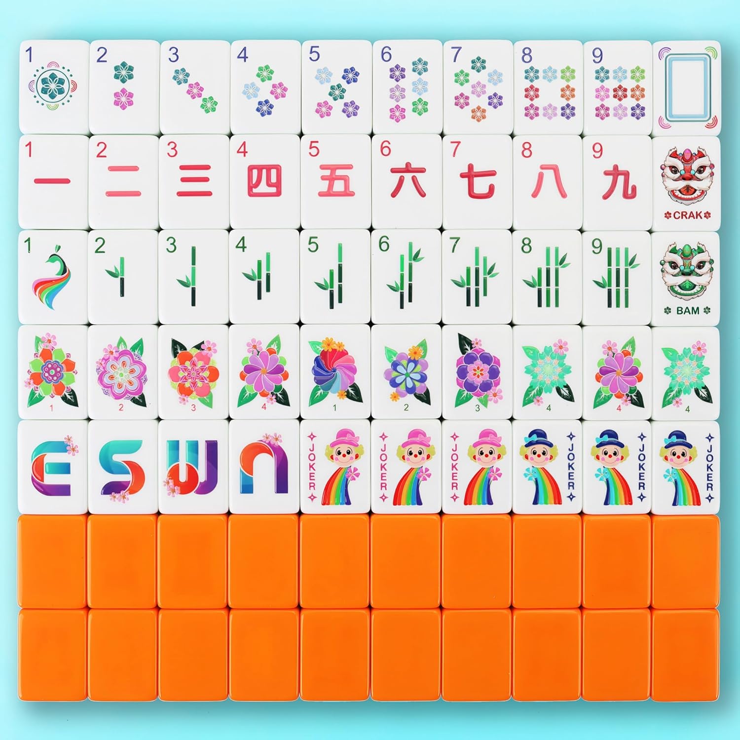 American Mahjong Tile Set - 166 Mah jongg Tiles Game Sets 1.2-inch Complete Cute Travel Mah Jong, Beautiful Pretty 1.2” Majong Only, 3D Carving Mahjongg with Bag and Dice Accessories (Orange)