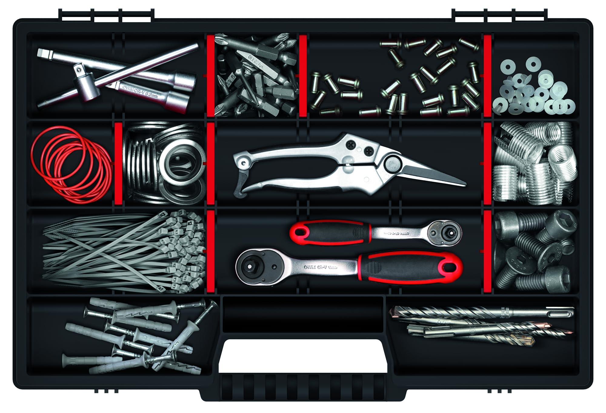 MIVOS Caja organizadora de 12 pulgadas para accesorios y piezas pequeñas - Caja de tornillos, surtida con 21 compartimentos para almacenamiento -290 x 195 x 35 mm