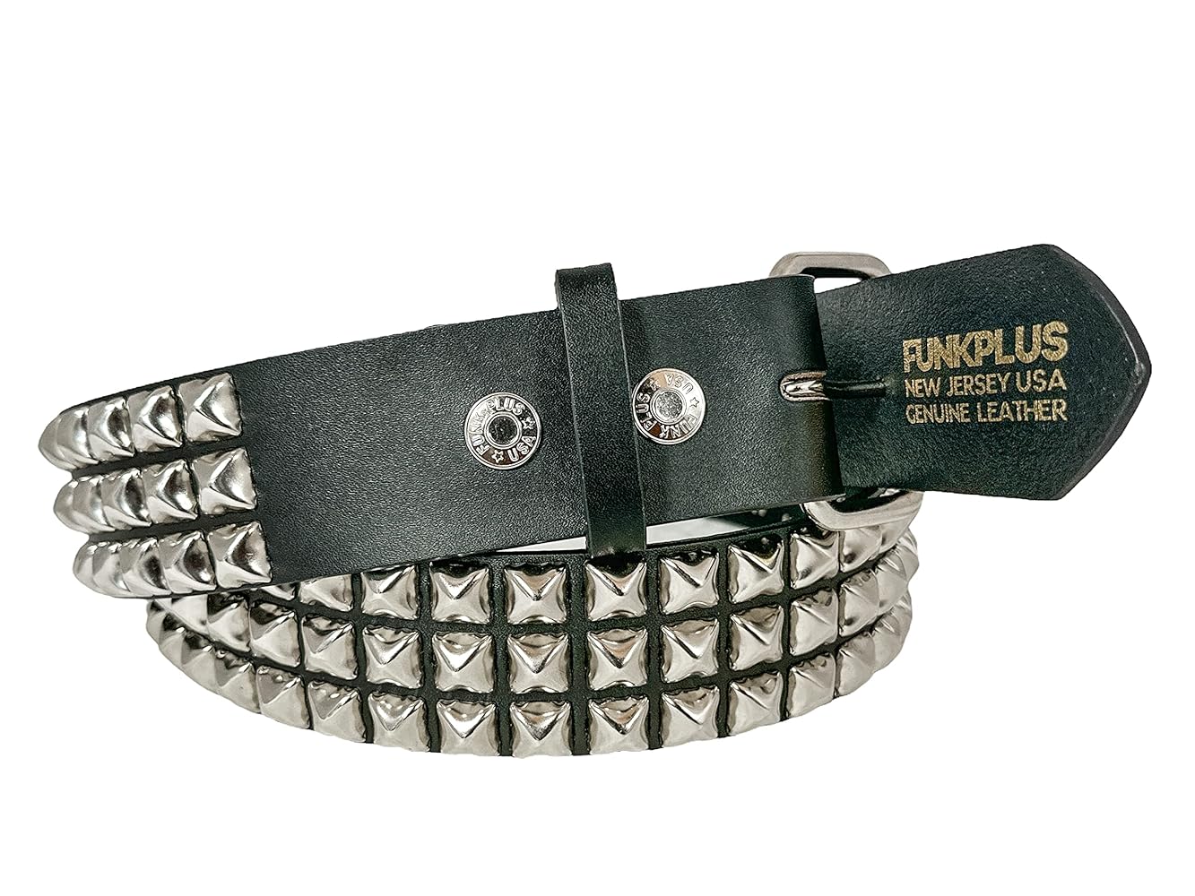 Amazon.com: Three Row Pyramid Studded Genuine Leather Belt