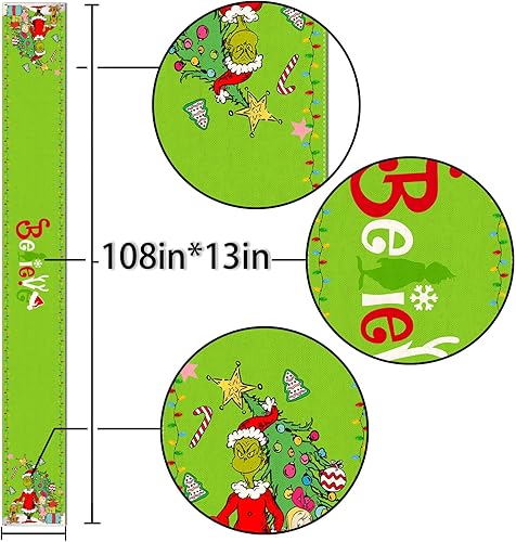 Miniatura 5 de Nepnuser Camino de mesa de Feliz Navidad, Whoville Grinchmas, Navidad, vacaciones de invierno, decoración de fiesta temática, elfo verde, decoración