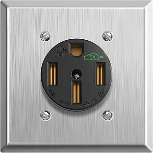 SURAIELEC 50A NEMA 14-50R Outlet with Stainless Steel Faceplate for EV Charging, RVs, and Home Appliances