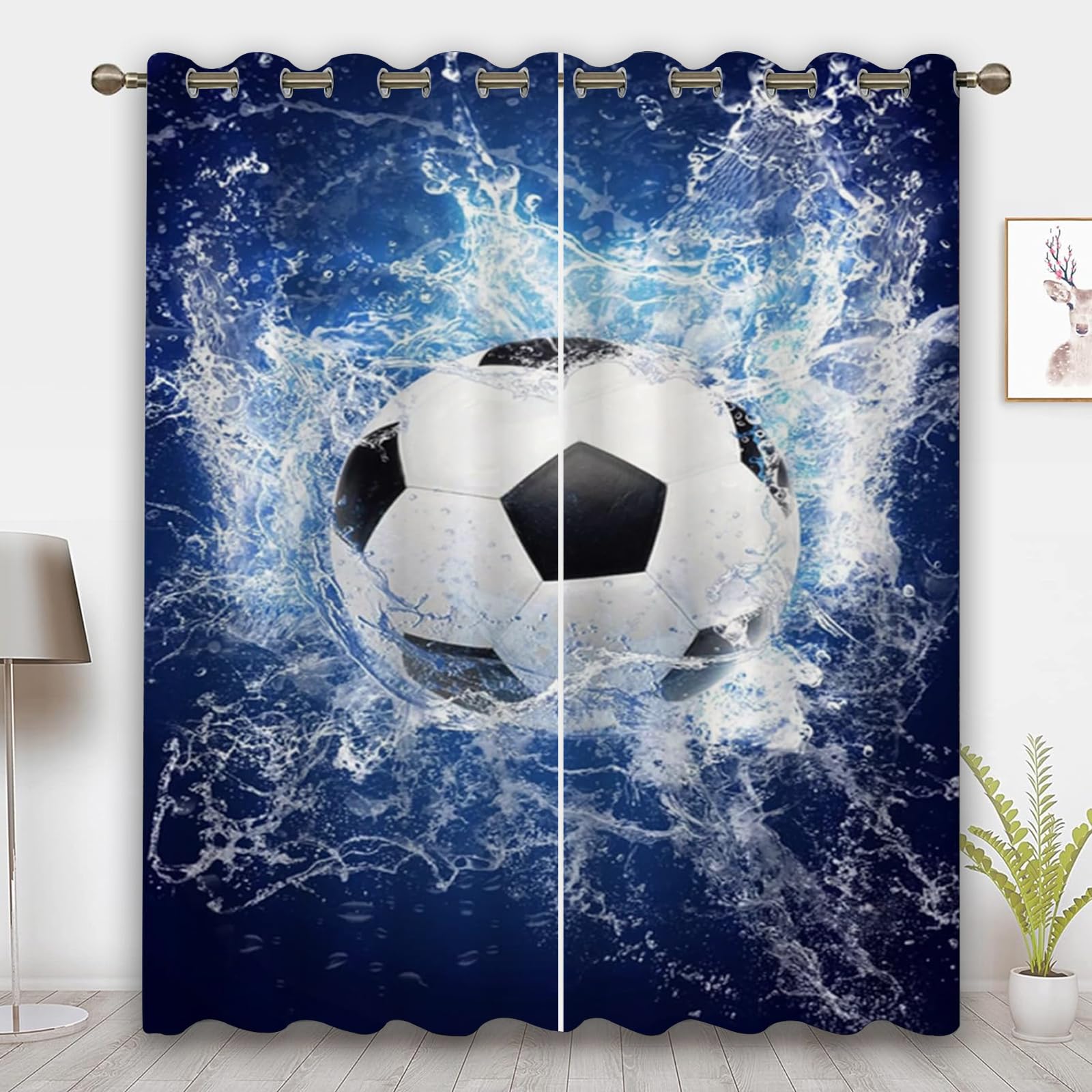 CHEFFS Fußball Gardinen Verdunklungsgardine Ösen Für Schlafzimmer, Fußball Vorhänge Blickdicht Verdunkelungsvorhang Fußball Für Kinderzimmer (1,150 x 166cm(2X75X166cm))