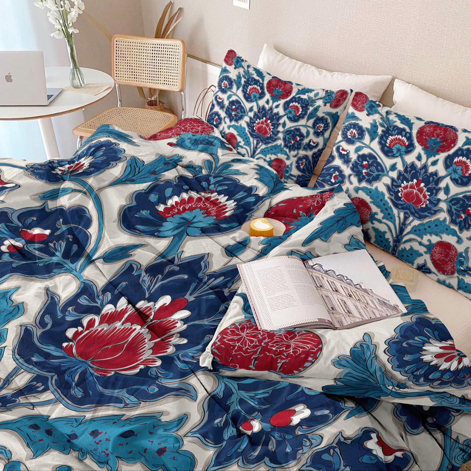 Pojedynczy zestaw poszewek na kołdrę w stylu boho, wielokolorowy pop art symetria kwiatowy nadruk liści, ultramiękki zestaw dwustronnych poszewek na kołdrę z mikrofibry, 135 x 200 cm, z 2 poszewkami
