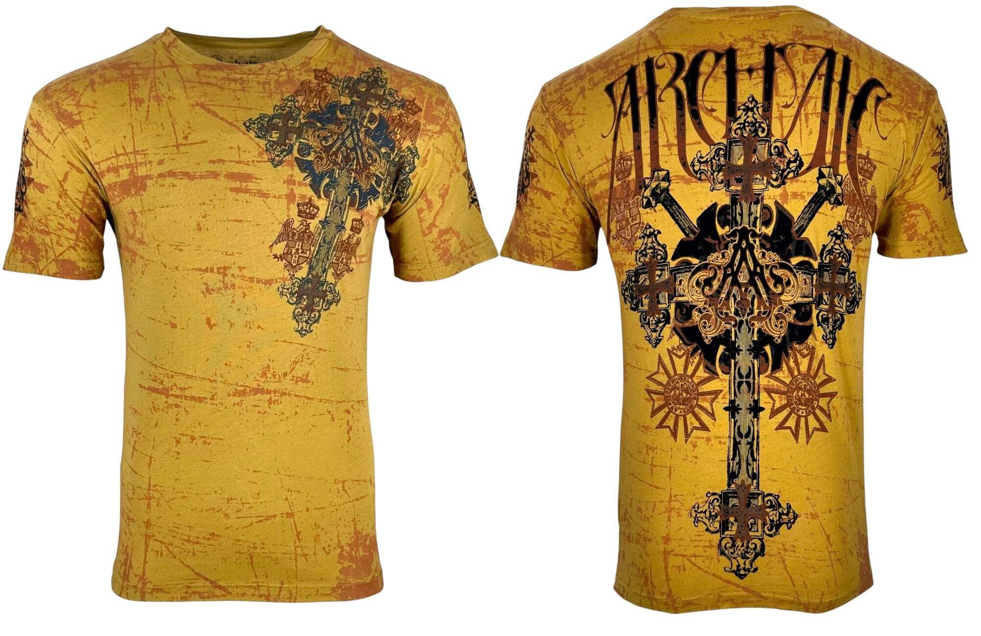 Archaic by Affliction Men's T-Shirt Metalloid Y2K, Orange, Large