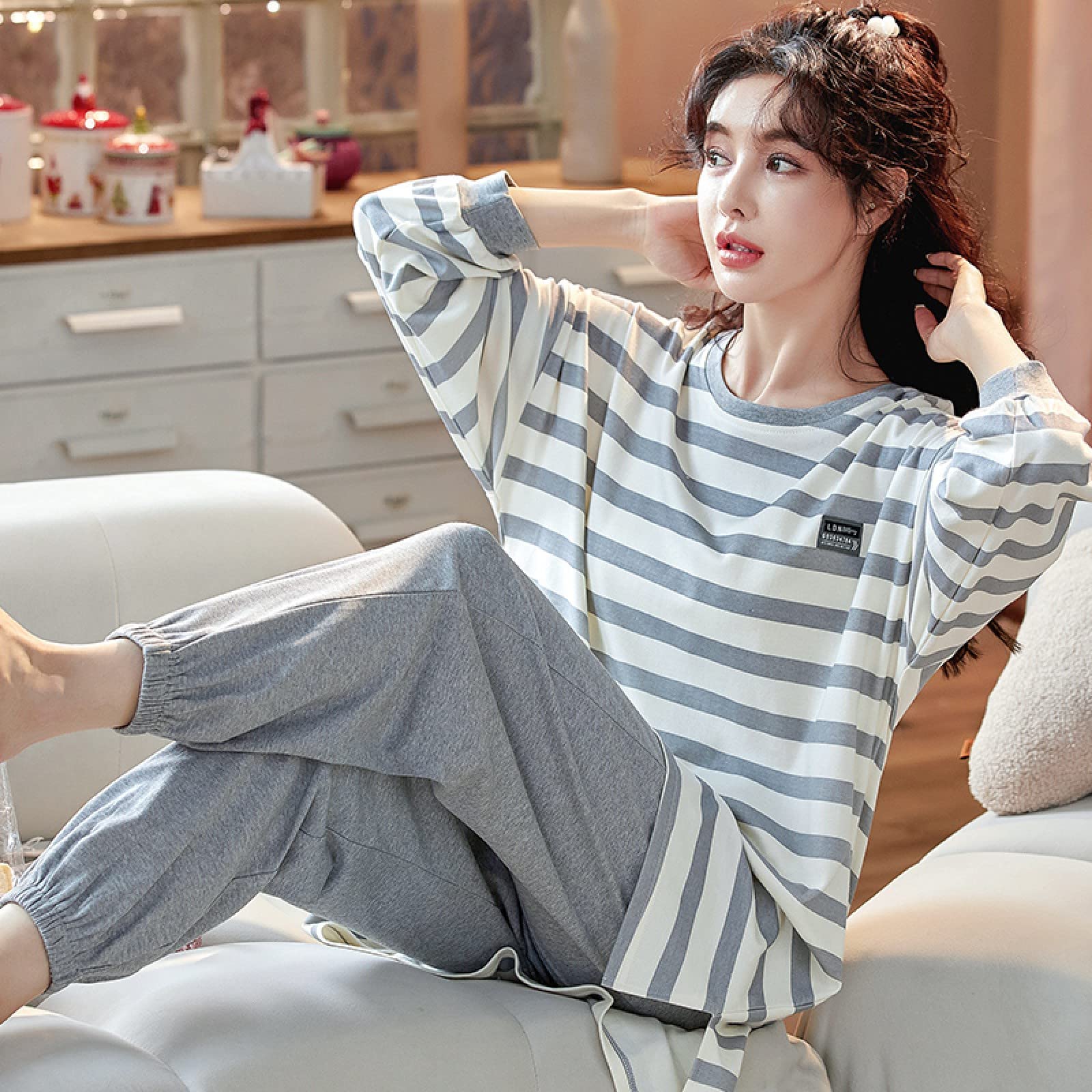 Set Pigiama Donna Cotone A Maniche Lunghe - Comodo E Oversize Per Casa - Foto 13