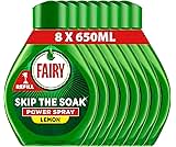 Fairy Skip the Soak Dish Power Spray Refills, Lemon, 8x650ml, Degreaser Spray for Dishes & Kitchen Surfaces