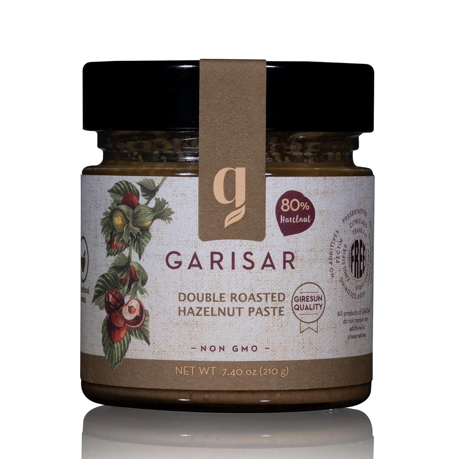 Garisar - Double Roasted Hazelnut Paste Pure Natural, No Additives, Non-GMO - 80% Hazelnut - 7.40 oz (Pack of 1)